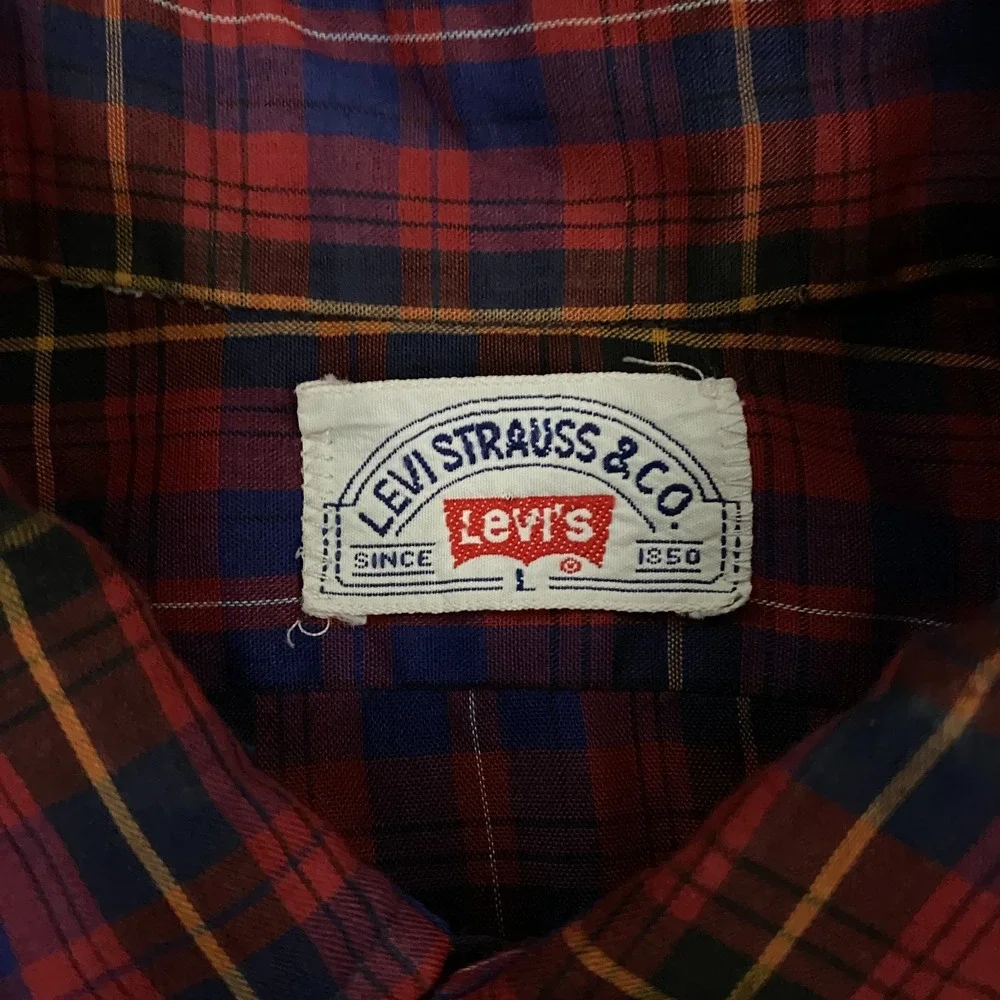 Vintage 70s 80s Levis Shirt Mens Large Red Plaid Western Button Up Flap Pocket